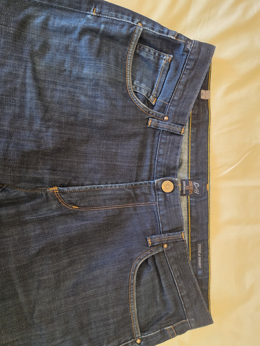 Citizens Of Humanity Dark Blue Denim Jeans with Yellow Stitching